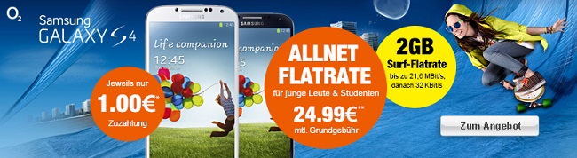 Galaxy S4 + All Net Flat + 2GB Flatrate per LTE + Festnetznummer nur 24,99 EUR