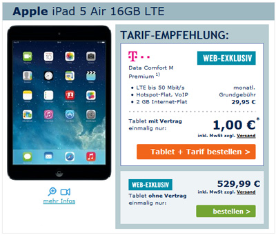 iPad Air mit Telekom LTE Flatrate